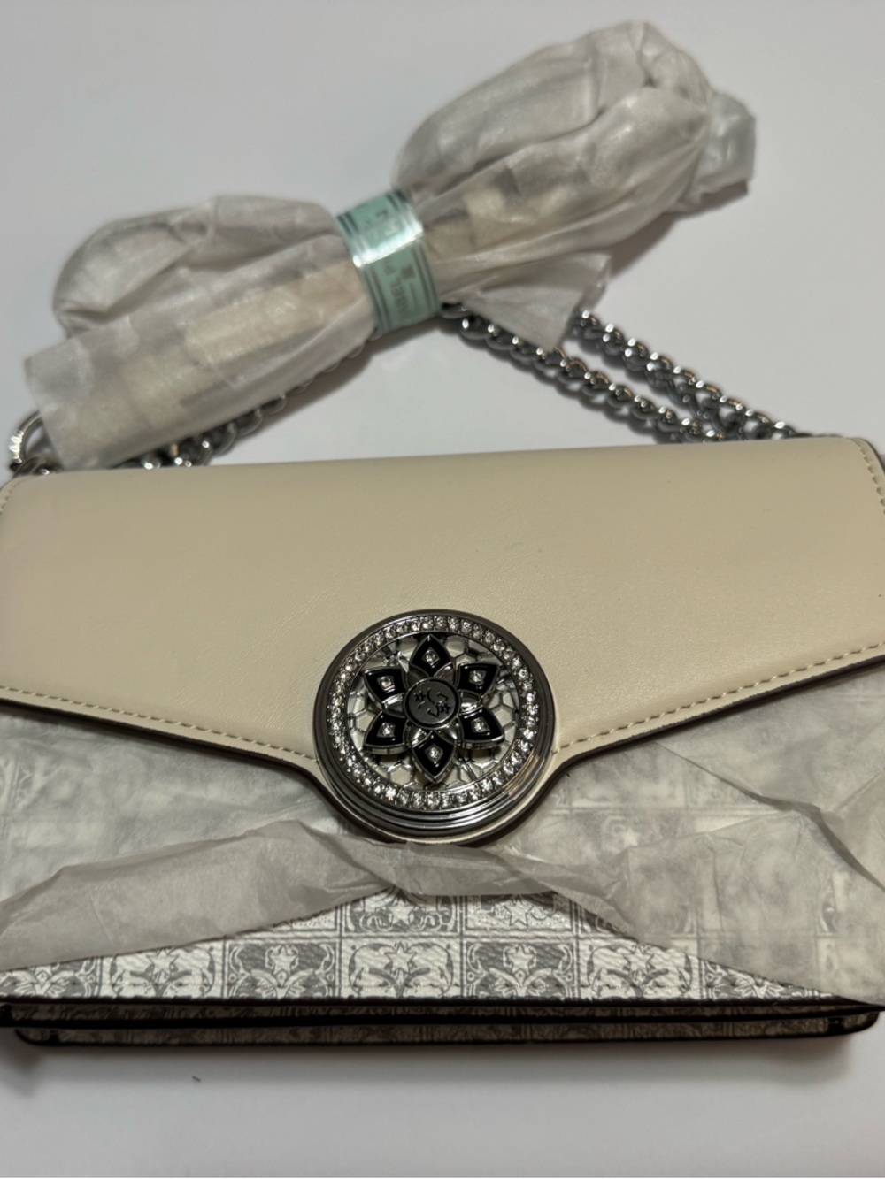 Miss Gail Cream Clutch Chain Wallet Crossbody New With Tags Evening Bag